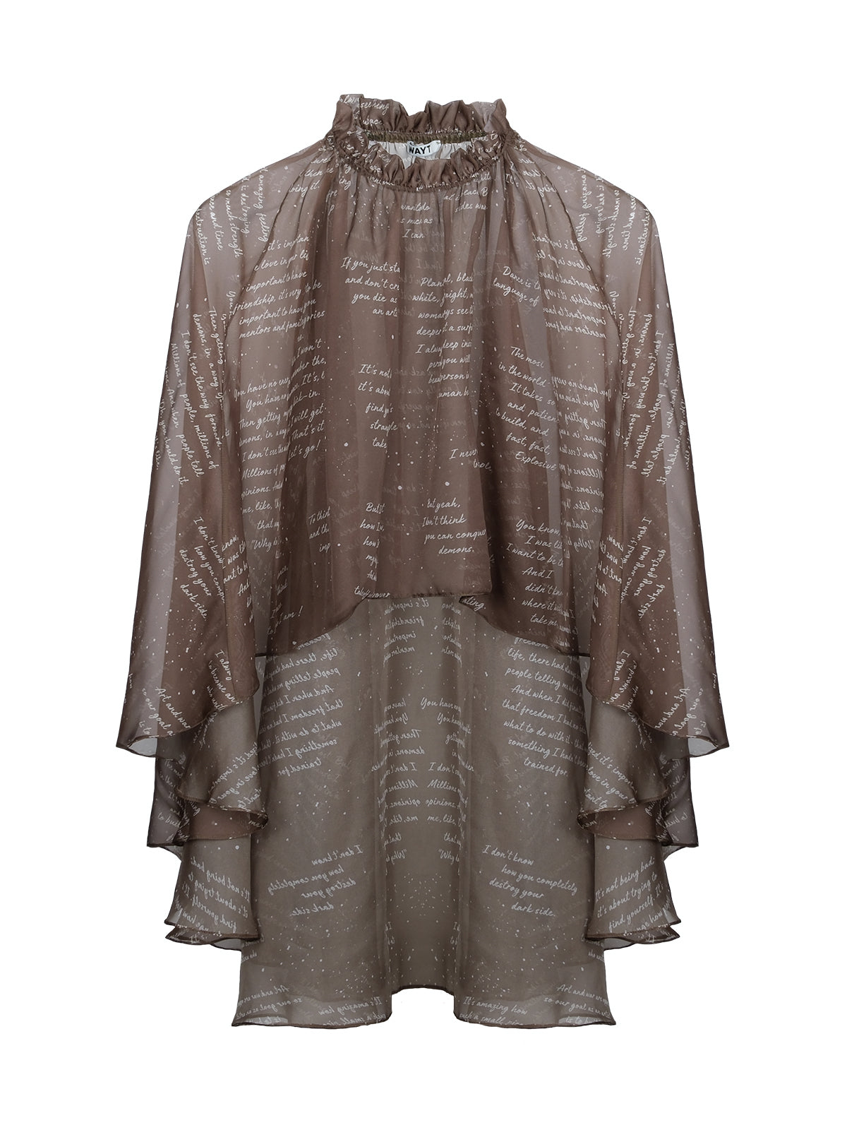 WAYT Confession Cape, koyu zeytin yeşili şifon kumaş, dekupe ürün görünümü