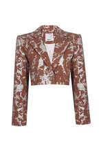 Görseli Galeri görüntüleyiciye yükleyin, Galaxy Metalik & Kahve Crop Blazer Ceket