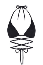 Görseli Galeri görüntüleyiciye yükleyin, Space Babe Gezegen Ve Burç Baskılı İpli Siyah Bikini Üstü