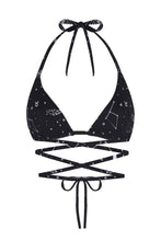 Görseli Galeri görüntüleyiciye yükleyin, Space Babe Gezegen Ve Burç Baskılı İpli Siyah Bikini Üstü
