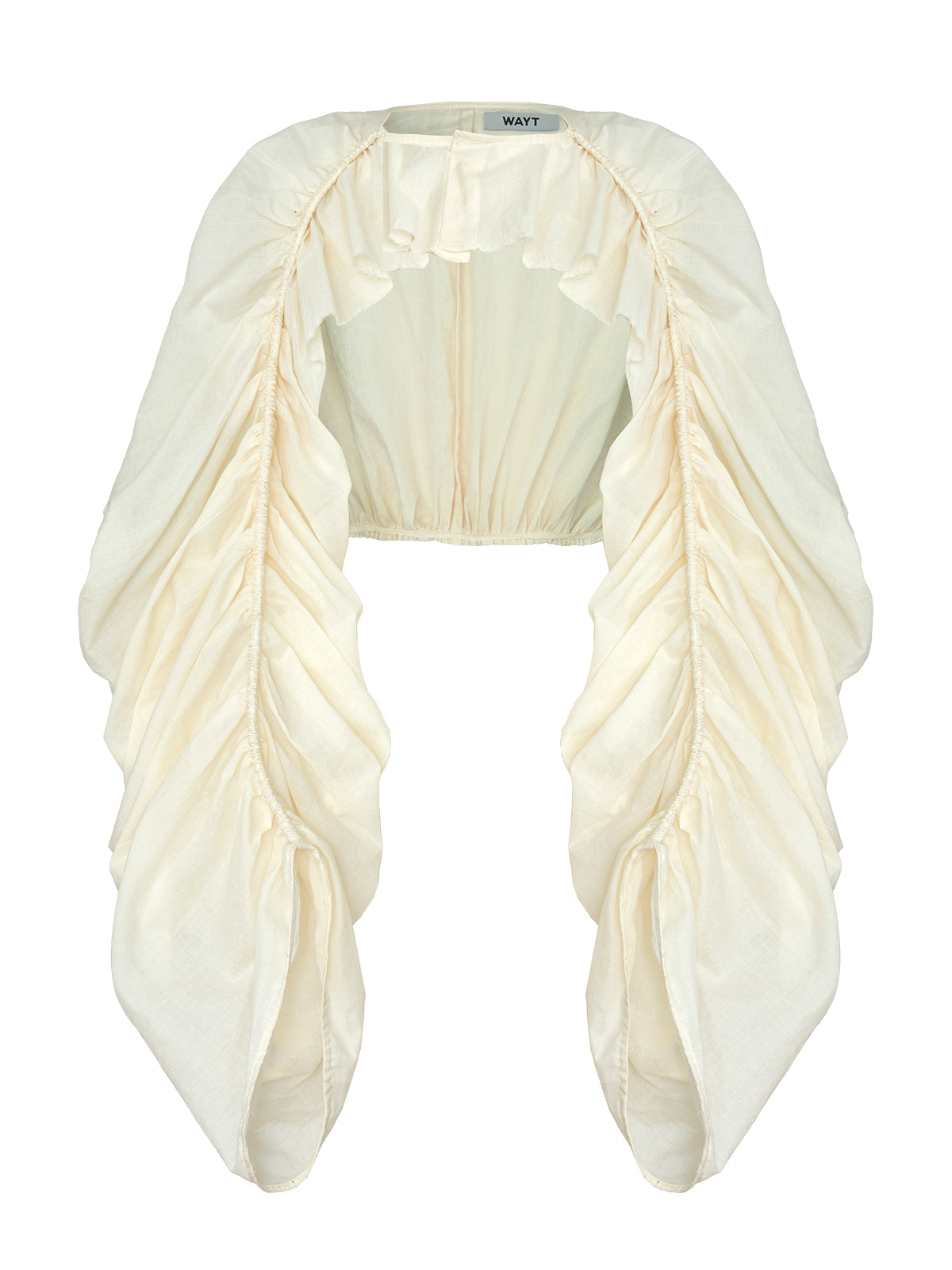 WAYT Cabriole büzgülü bolero, krem vual kumaştan — önden görünüm, dekupe ürün görseli