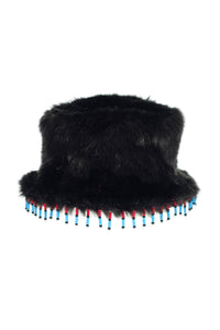 Dallas Boncuklu Siyah Suni Kürk Şapka