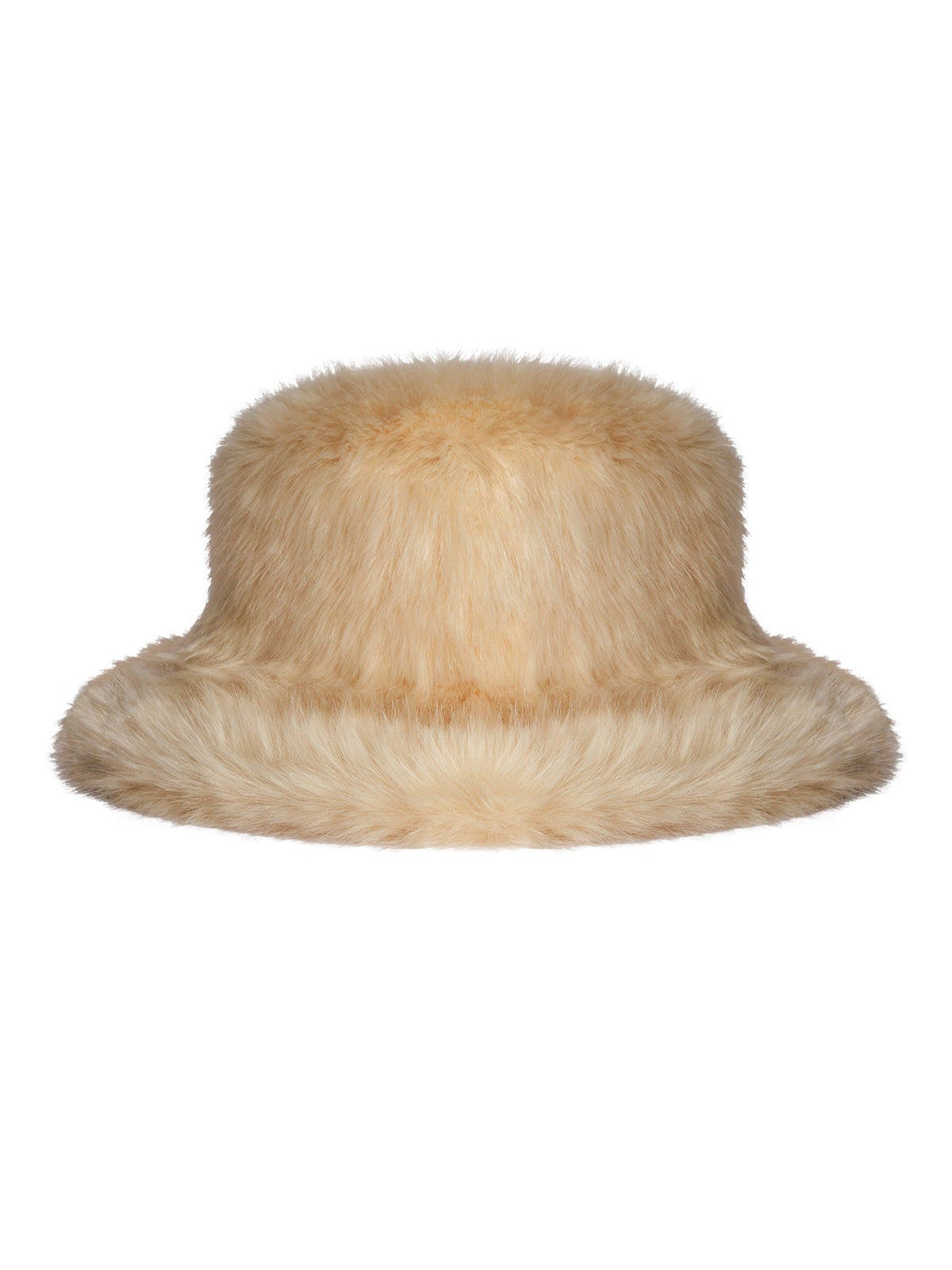 Yumuşak dokulu, bej-sarı arası tonlarda WAYT Studio'nun sanatsal aksesuar koleksiyonundan Polunin suni kürk şapka – dekupe ürün görseli.