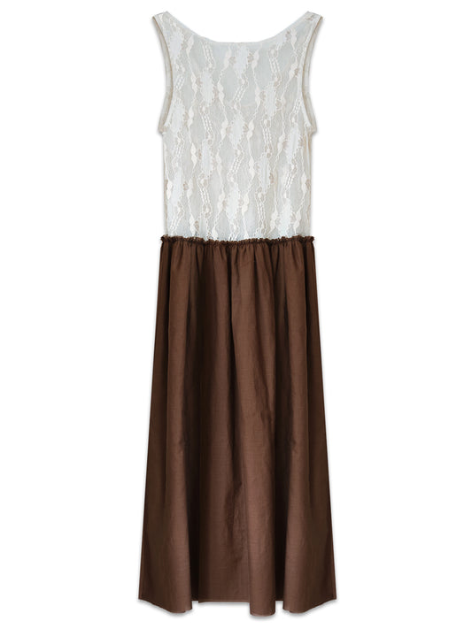 WAYT lace midi dress in ivory, voile fabric, fitted bodice and flowy silhouette