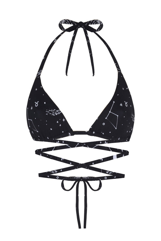 Space Babe Celestial and Zodiac Print Recycled Bikini Top